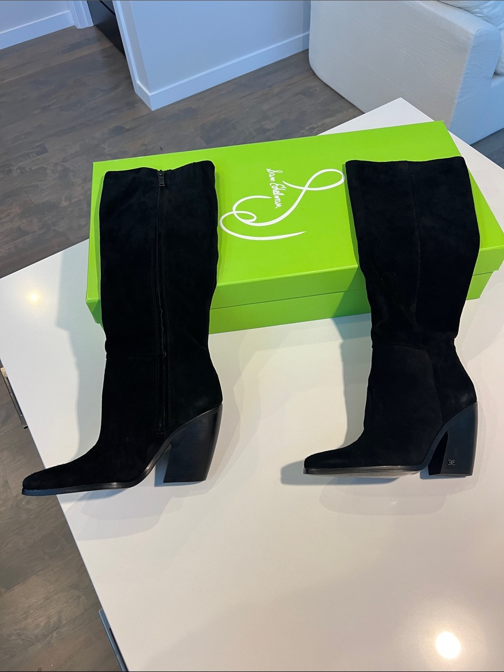 Sam Edelman annabel black suede leather pointed toe block heel western boots 6.5